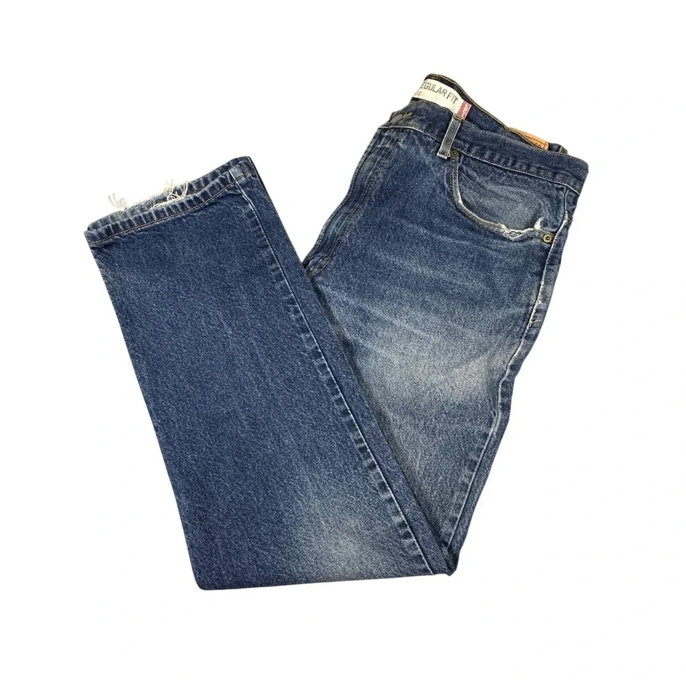 Levis 505 Regular Fit Jeans Mens 38x32 Medium Wash Blue Straight Leg Denim